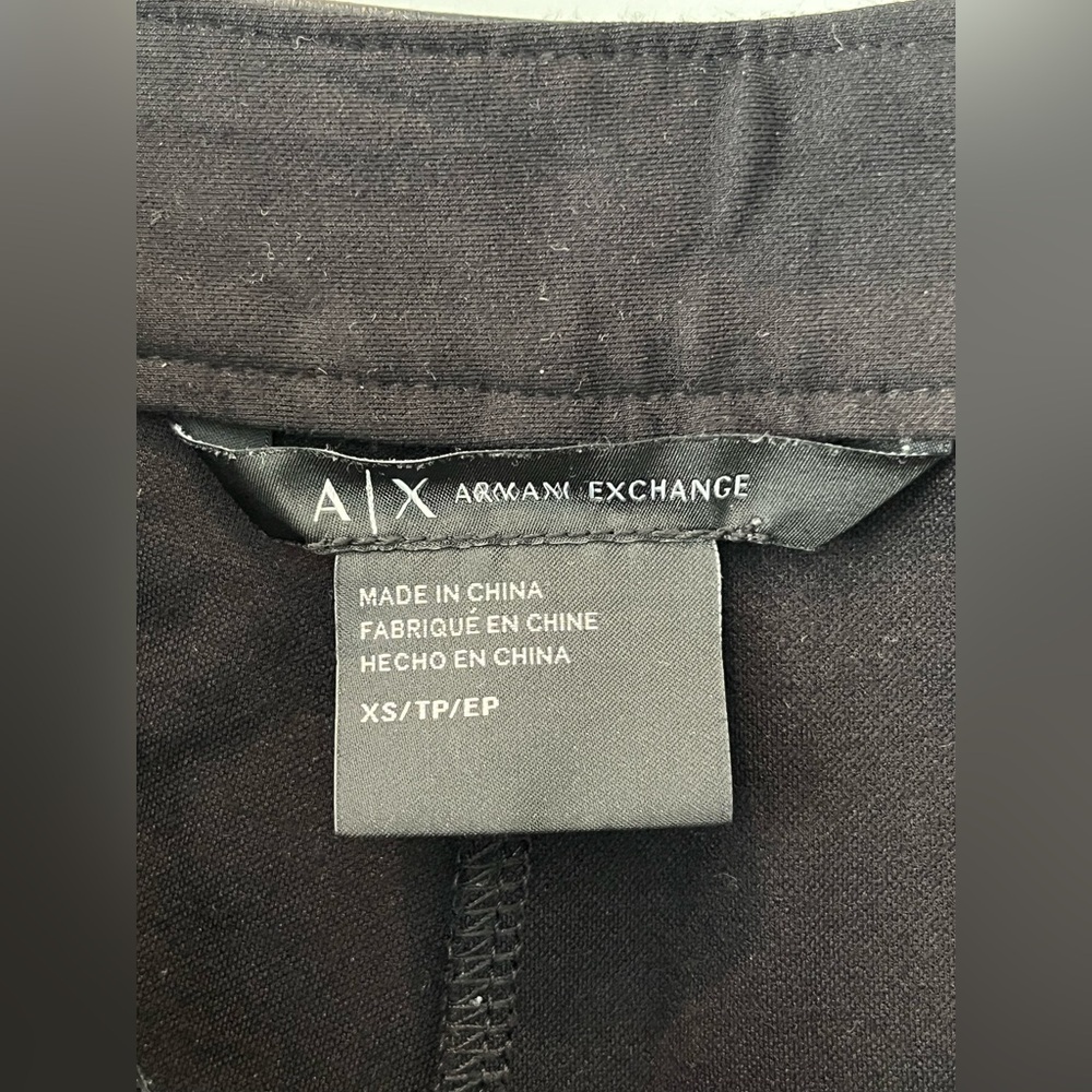 Armani Exchange Black Faux Leather Waist Band Padding Detail Button Zipper Pants - Picture 9 of 12